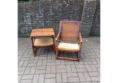 Pair Of Solid Oak Monks Bench Upholstered Occasional Chairs Tables Side Chair Table