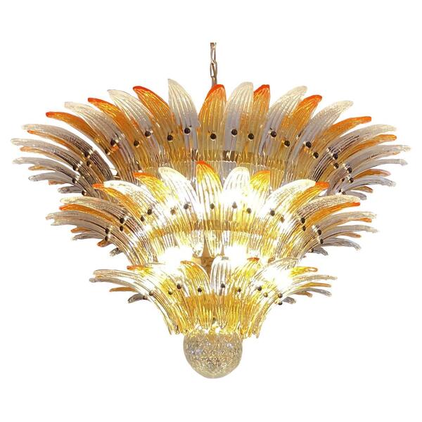 Elegant Palmette Ceiling Light   Three Levels, 104 Clear And Amber Glasses photo furniture