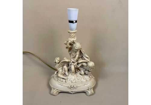 Vintage Lamp Light Bedside Side Table Antique Cherubs Angels Resin Beige Feet Old Carved Patterned Pattern