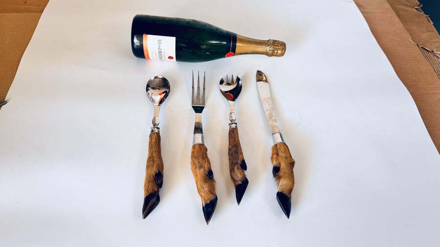 Set Of 4 Stainless Steel Serving Utensils With Stag Handle, Game & Salad Service photo furniture