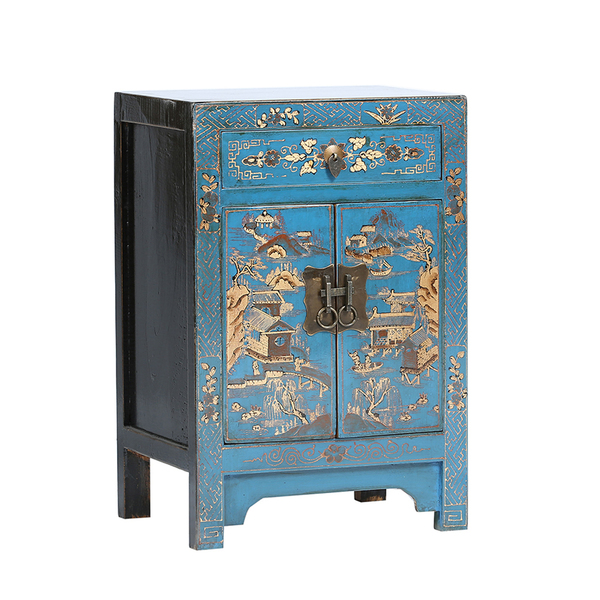 Blue And Black Chinese Bedside Cabinet With Gold Erflies Blue And Black Chinese Bedside Cabinet
