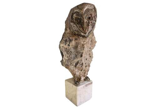 Aurelio Teno (1927/2013) Owl Shaped Sculpture, Natural Stone And Bronze