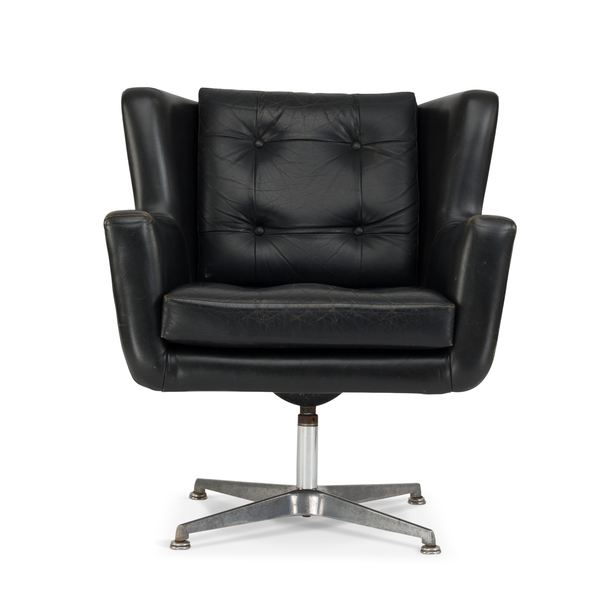 Danish Mid Century Black Leather Swivel Chair By Skjold Sorensen 1960s