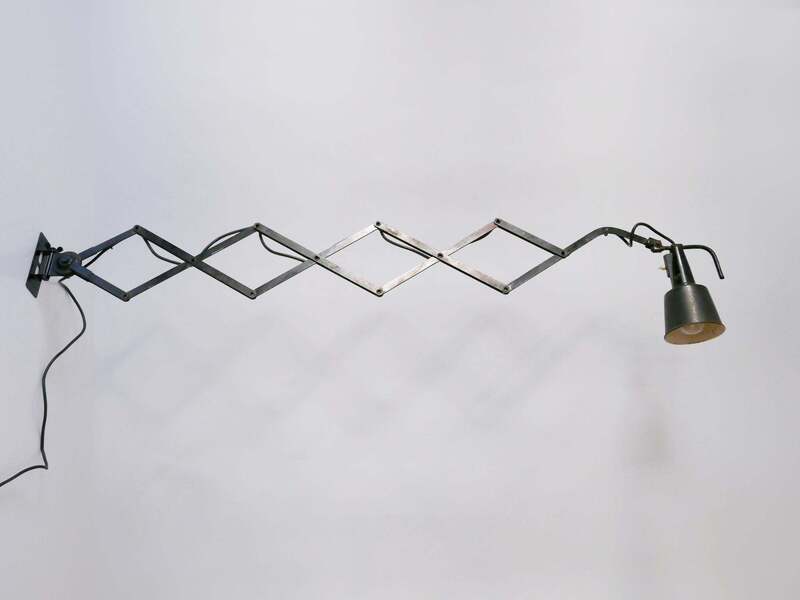 Huge Adjustable Bauhaus Scissor Wall Lamp By Wilhelm Bäder Germany 1930s photo furniture