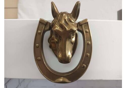 Vintage Brass Horse Head Door Knocker Horseshoe Decorative Equestrian Gift Mid Century 1960