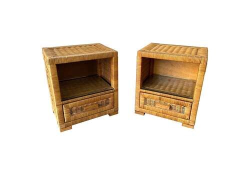 Pair Of Rattan Bedside Tables By Tito Agnoli, Italy, 1970s