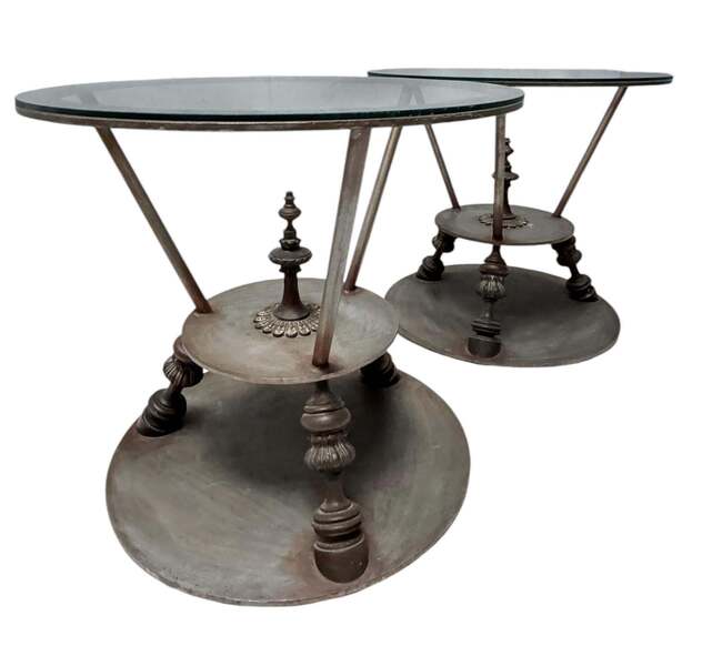 Pair Of Hollywood Regency Center Tables With Glass Tops, 1980s photo furniture