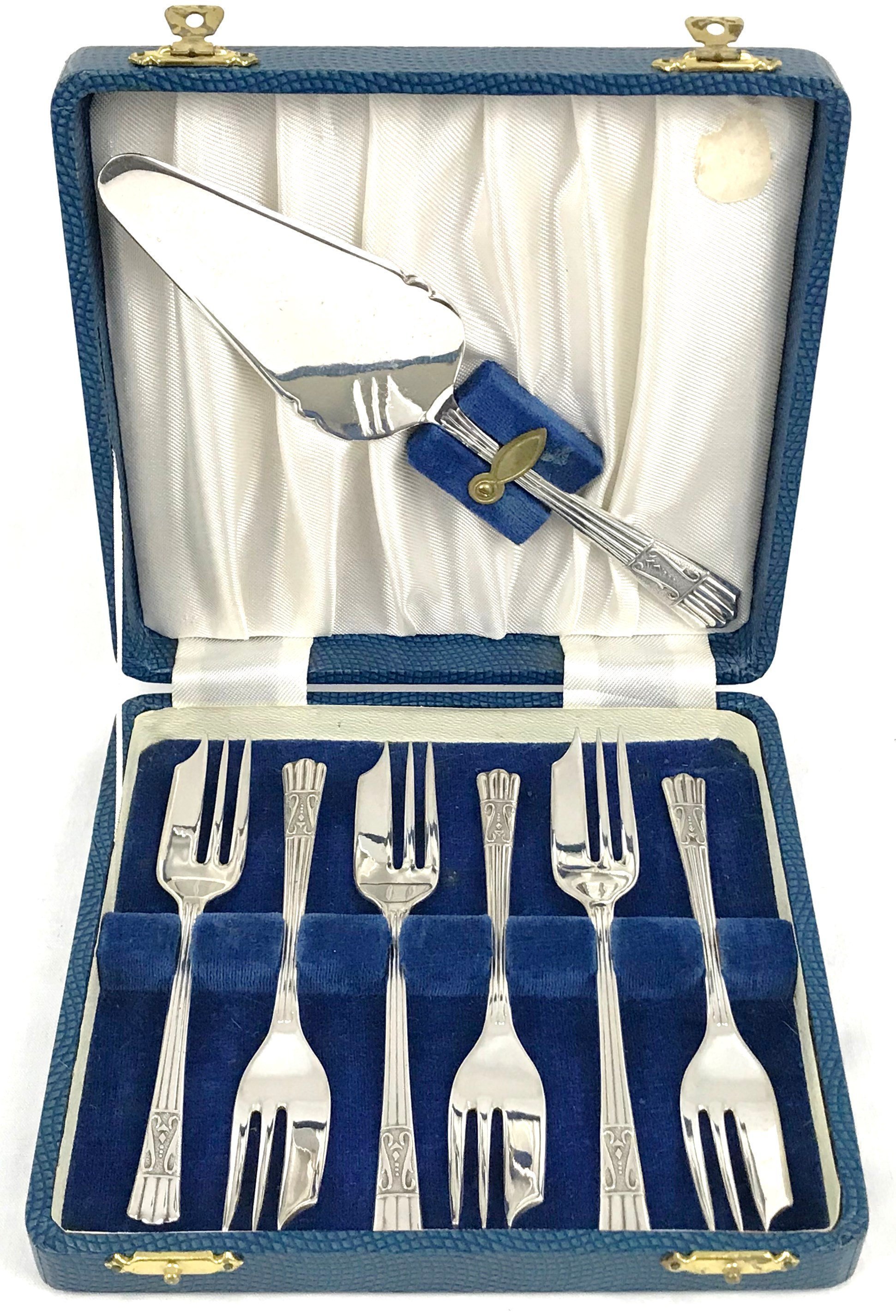 Vintage Cased Set Of Forks, Six Pastry Forks, Cake Forks, Cake Server