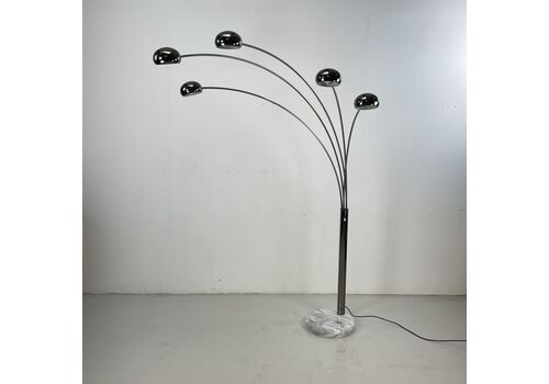 Midcentury Danish Bilka Multi Lamp Floor Light In Smoked Chrome With Marble Base