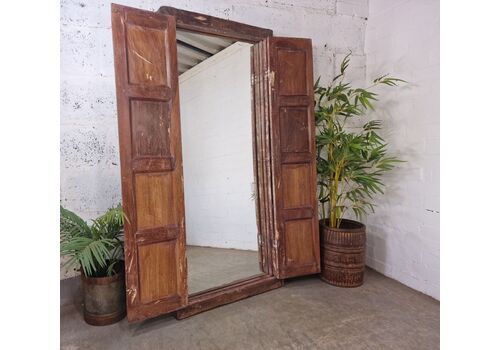 Large Antique Indian Colonial Solid Wooden Window Shutters Wall Garden Mirror