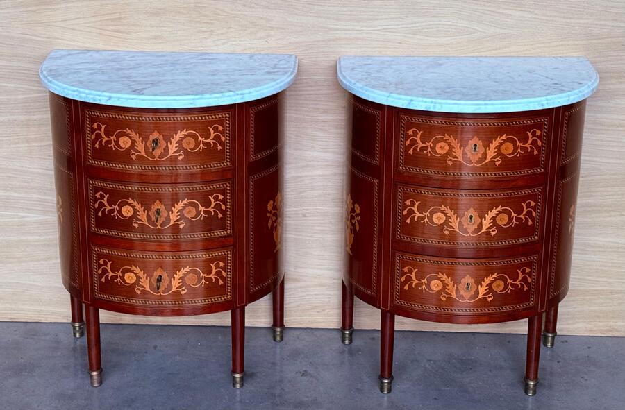 Louis XVI French Demilune Side Tables Or Nightstands With Three Drawers photo furniture