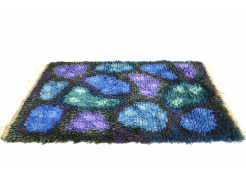 Vintage Scandinavian Wool Rya Rug Woven Handmade Vintage 1970s