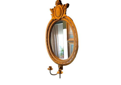 Vintage Wall Mirror In Gold Frame With 2 Candle Sticks Swedish Gustavian Style