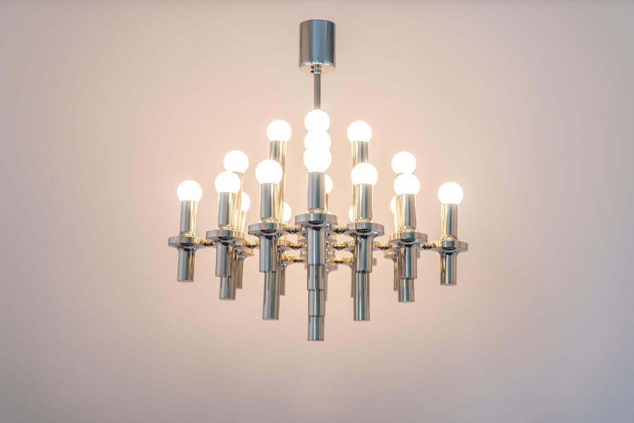 Midcentury Sciolari Style Chrome Chandelier, 1970s photo furniture