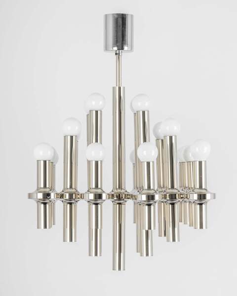 Midcentury Sciolari Style Chrome Chandelier, 1970s photo vinterior