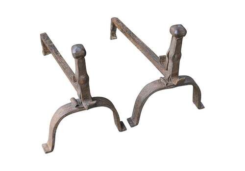 18th C. French Louis XV Wrought Iron Andirons