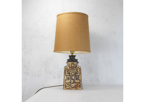 Vintage Mid Century Geometric Brutalist Studio Pottery Lamp Hessian Shade 102802