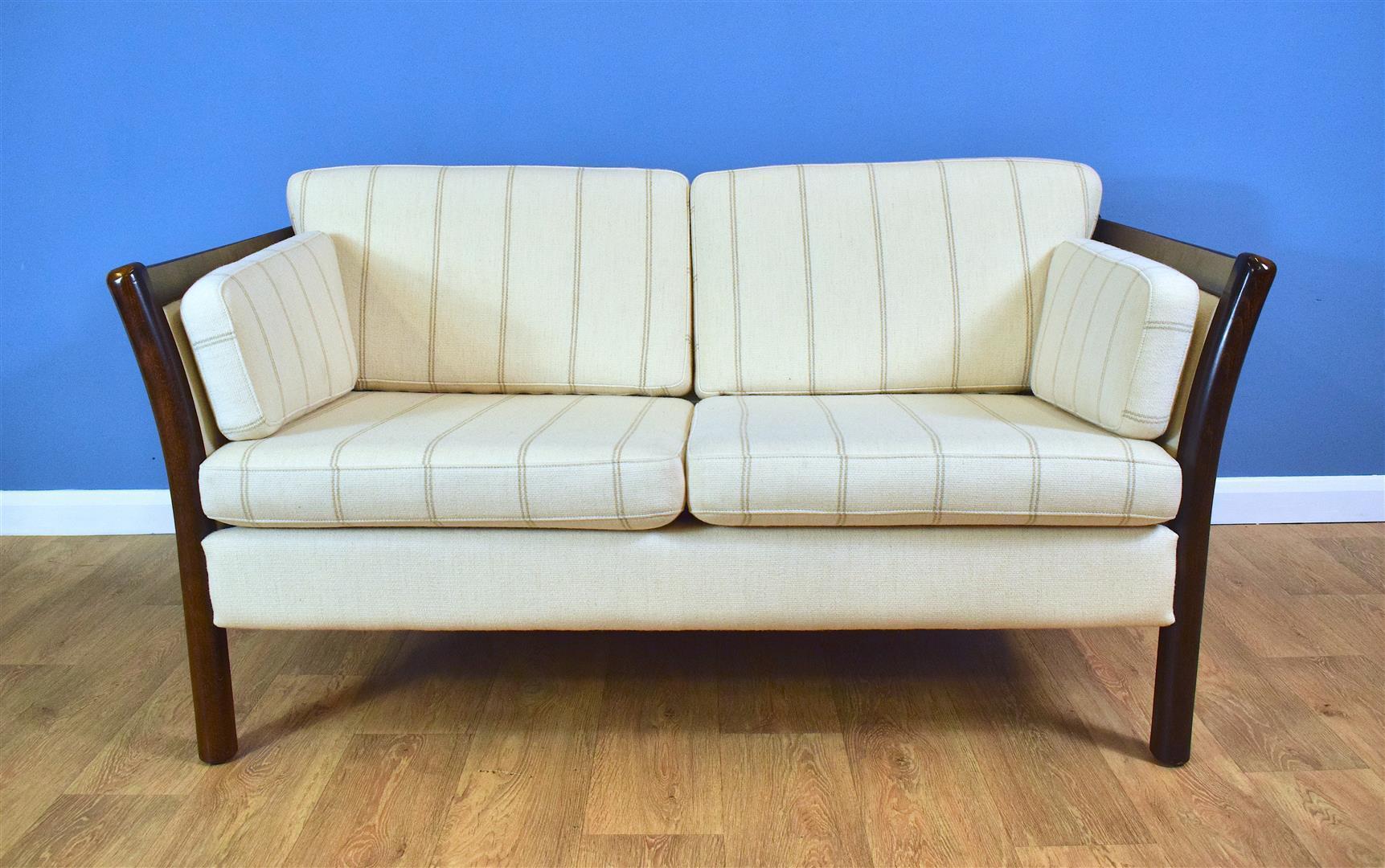 Mid Century Retro Vintage Danish Cream Wool 2 Seater Sofa Settee