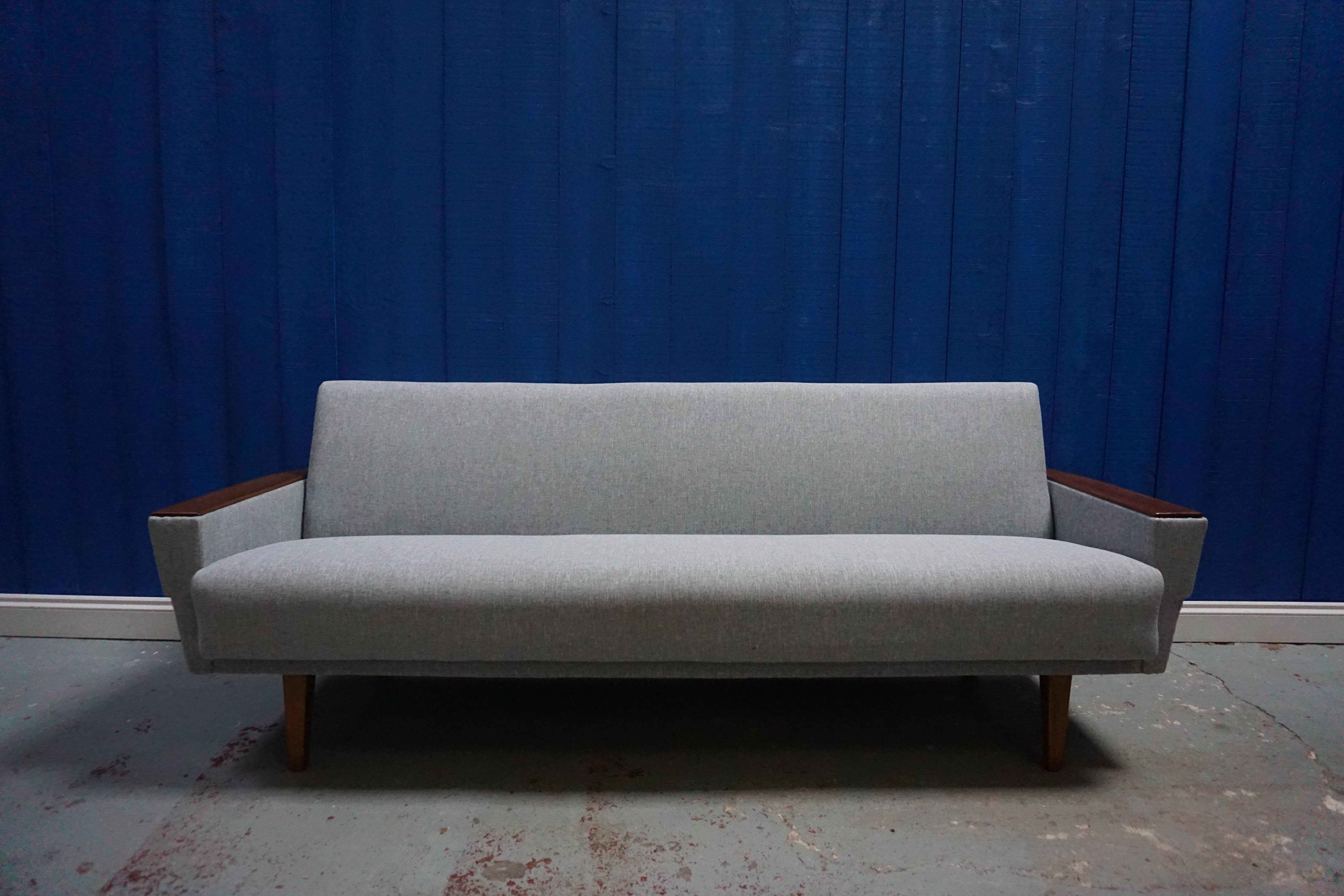Mid Century 3 Seater Danish Sofa Day Bed In Grey Tweed 1960 S Mid Century 3 Seater Danish Sofa Day Bed In Grey Tweed 1960 S