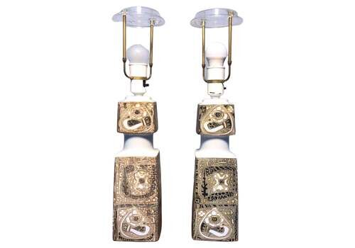 Pair Of Mid Century Ceramic Table Lamp By Nils Thorssen For Fog And Mørup