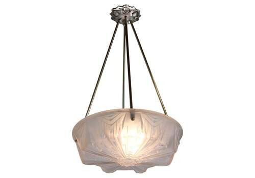 Geometric Art Deco Pendant / Chandelier 1930 France By Muller Frères Luneville