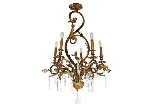 Antique French Gilded Bronze Louis XV / Rococo Style Chandelier 1880 Lamp Glass