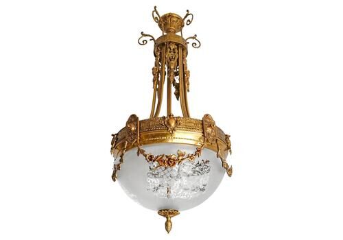 French Art Nouveau And Art Deco Chandelier In Gilt Bronze And Empire Caryatids