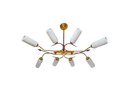 Large French Maison Lunel Arlus Mid Century Modernist Art Deco Chandelier, 1960s