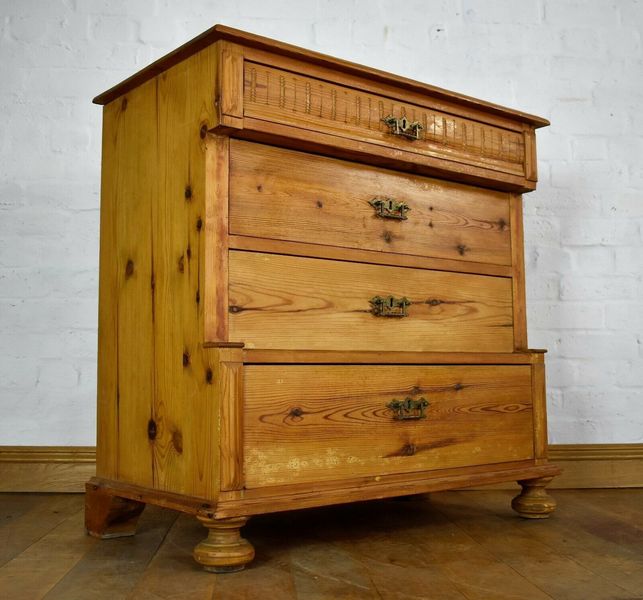 Antique Vintage Continental Rustic Pine Farmhouse Chest Of Drawers