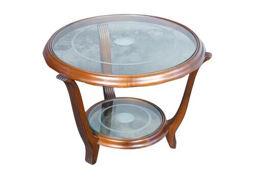 Art Deco Wood Coffee Table With Two Circular Glass Tops. 1930s