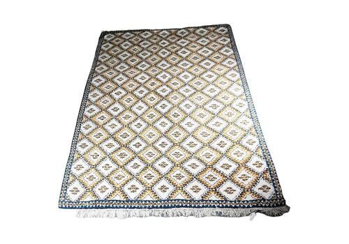 Vintage Light Beige And Blue Moroccan Handwoven Wool Rug