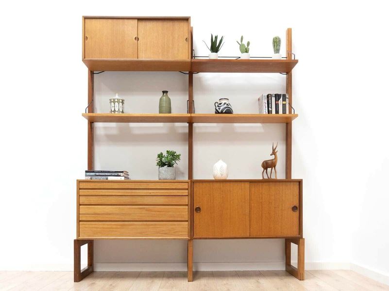 Mid Century Vintage Teak Danish Cado Freestanding Shelving Storage