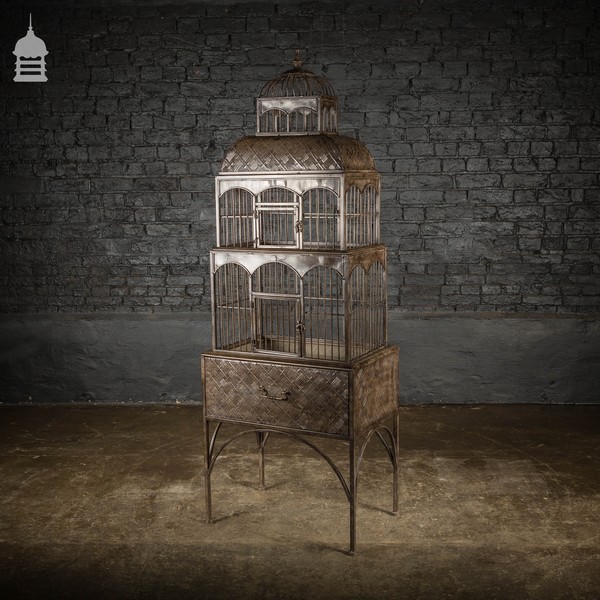 Impressive Freestanding Vintage Metal Bird Cage
