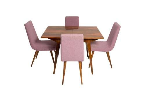 Midcentury Walnut Kitchen Table And Chairs, Danuta Lewandowska, Poland, 1960s