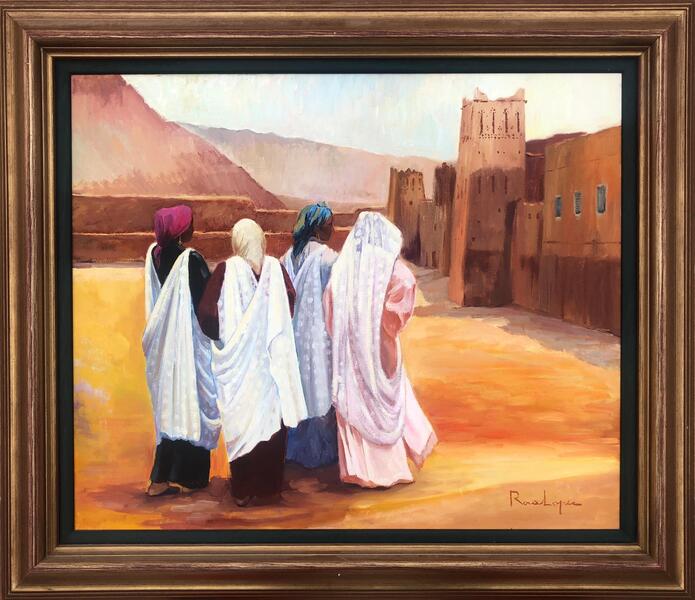 Rosa Lopez Path To The Kasbah Morocco Oil On Canvas Painting Orientalist Art C.2008 photo furniture