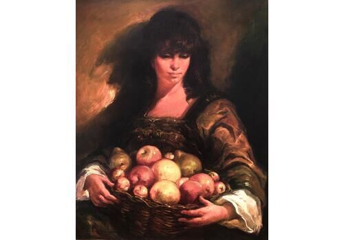 Rosendo Gonzalez Carbonell Woman Selling Fruit Oil On Canvas Painting European Art C.1970