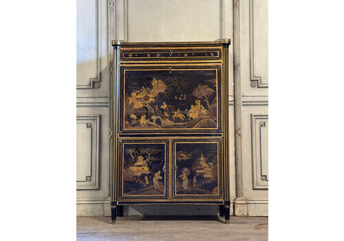 Louis XVI Lacquered Secretary, Late 18th Century, Good Condition, Some Material Lifting On The Decorations