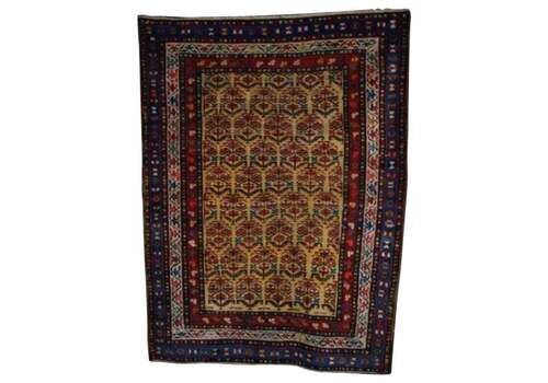 Antique Kurdish Rug With Shrub Design, On A Yellow Field