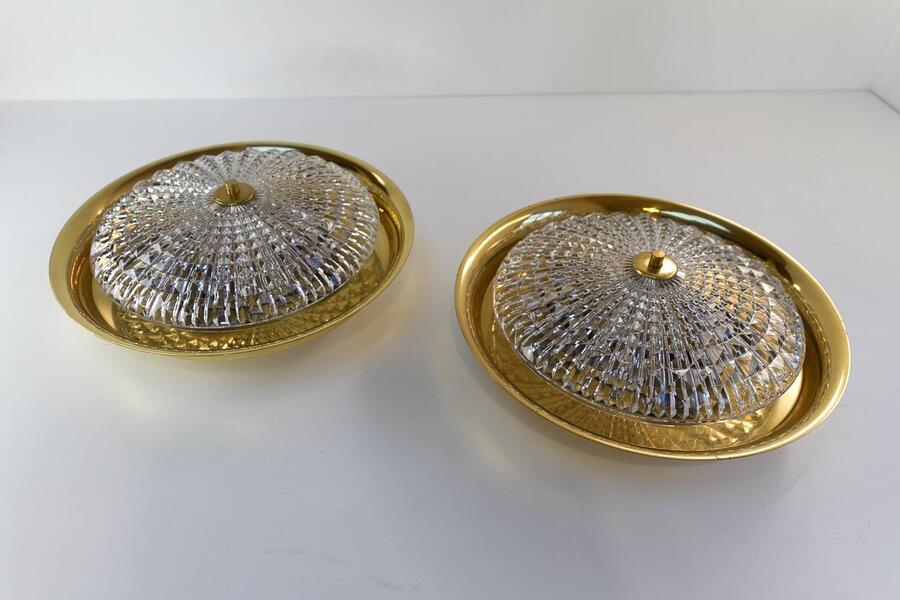Orrefors Brass Wall Or Ceiling Lamps By Fagerlund For Lyfa, 1960s. Set Of 2. photo for sale