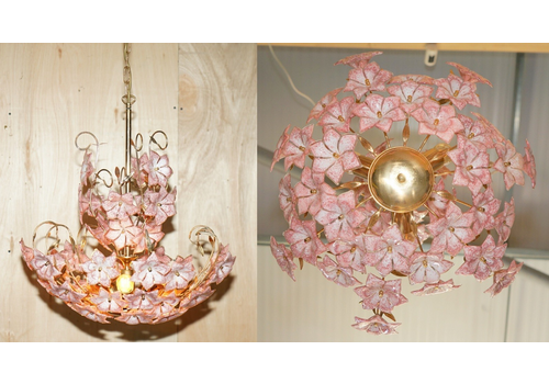 Stunning Large Italian Murano Rose Glass Mid Century Modern Floral Chandelier