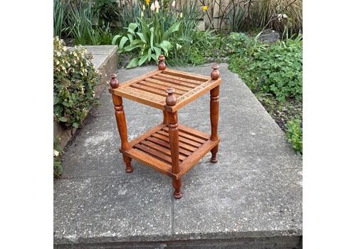 Vintage Carved Table, Lamp Table, Coffee Table, Plant Stand – Carved And Slatted Two Tiered Table With Finials, Asian Table