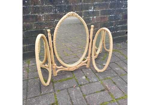 Classic Vintage Retro Kitsch Tri Fold Composite Plastic Victorian Style Dressing Table Mirror – Dark Cream With Gold Highlights