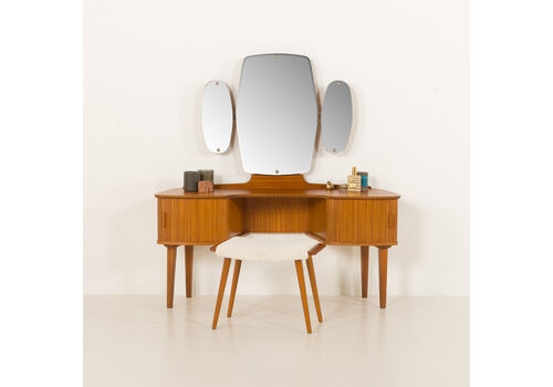 Scandinavian Mid Century Dressing Table With Adjustable Mirrors And Tambour Doors, Norway 1970s