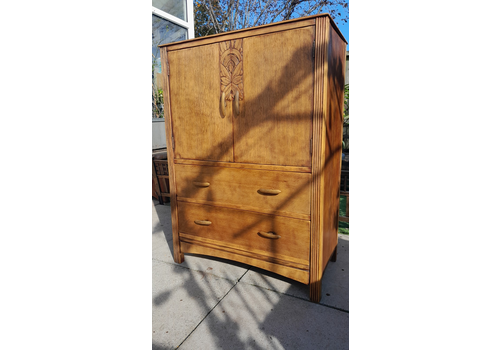 Vintage Art Deco Light Oak Tallboy, 2 Doors Over 2 Drawers With Original Handles