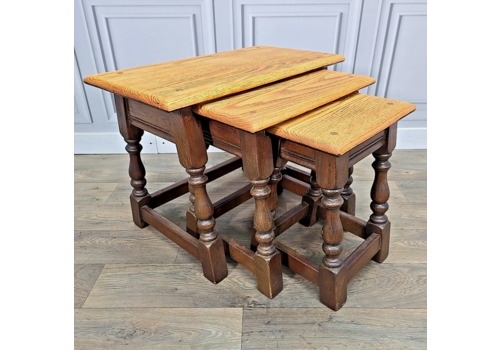 Vintage Old Charm Solid Oak Nest Of Tables Wood Bros – Wooden Jointing Side