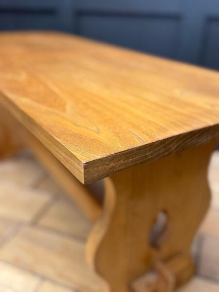 Vintage Blond Elm Two Seater Trestle End Bench Seating / Coffee Table End Table photo furniture