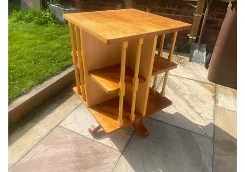 Cherry Wood Revolving Bookcase With Spindle Supports Carved Unicorn Makers Mark