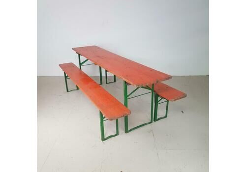 Vintage German Beer Table And Benches Orange