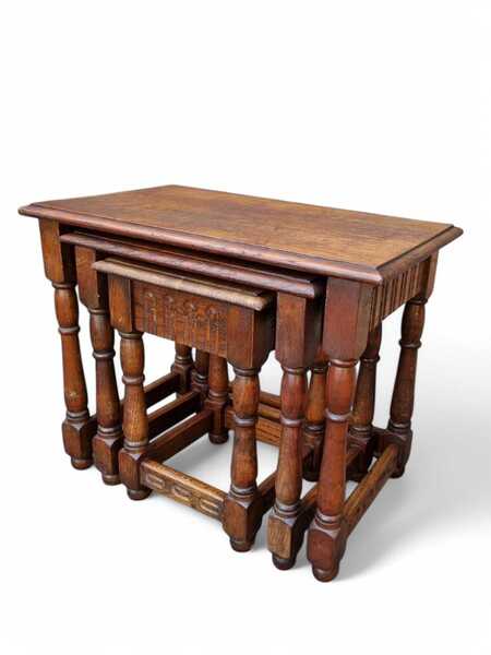 Vintage Oak Nest Of Tables By Jaycee Furniture / Set Of 3 / C1970 photo furniture