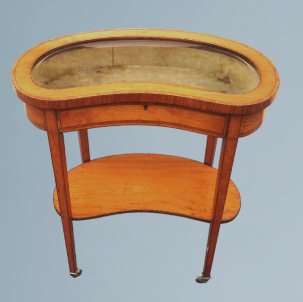 Edwardian Inlaid Kidney Shaped Satinwood Bijouterie Table photo furniture